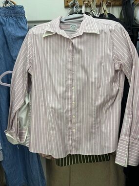 Brooks Brothers Vintage Pink and White Striped Fitted Button Down Top
